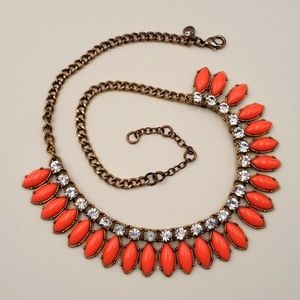 J. Crew Coral & Clear Rhinestone Statement Necklace